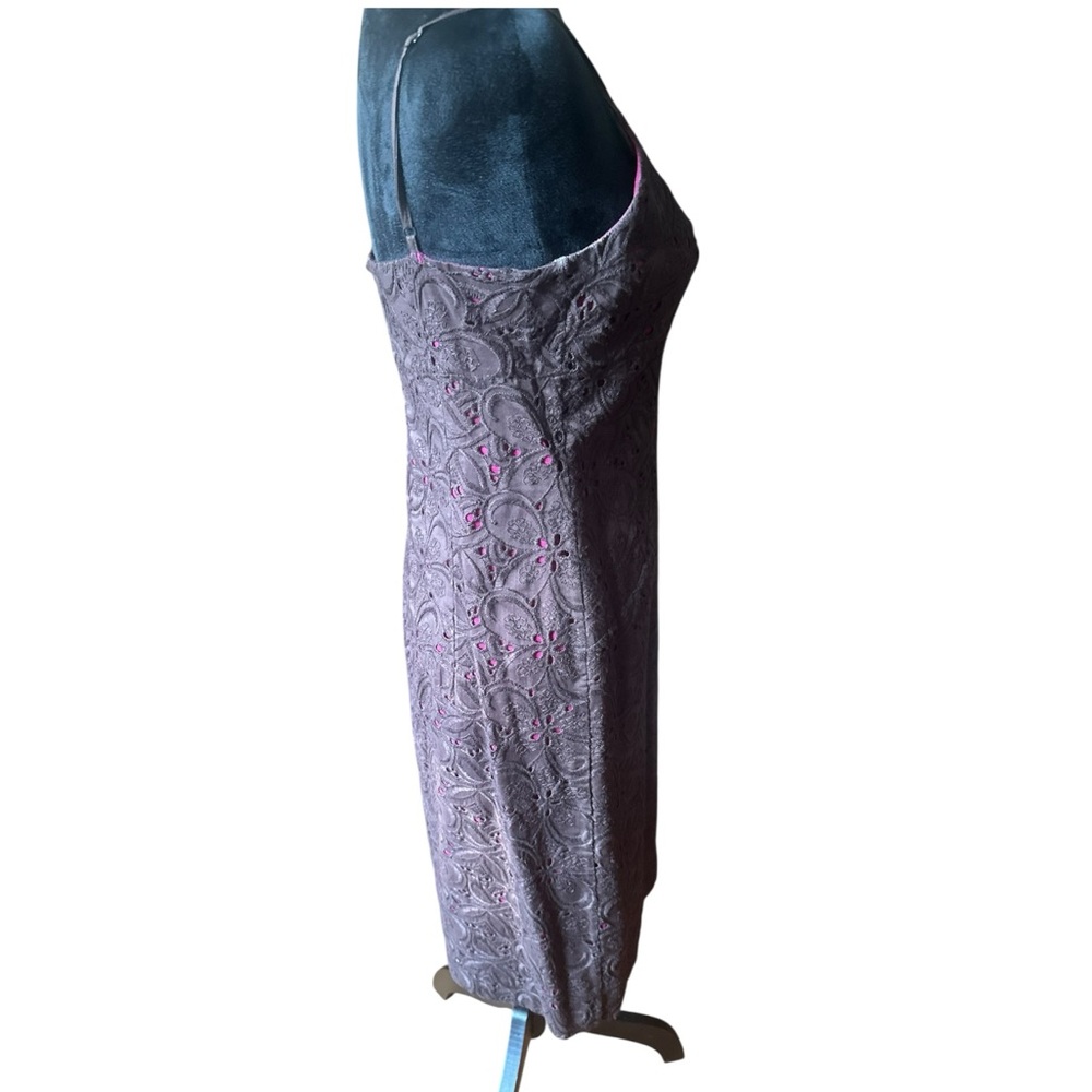 Ann Taylor Women’s 4 Brown Eyelet Lace Sundress – Pink Lining, Spaghetti Straps - Picture 4 of 13